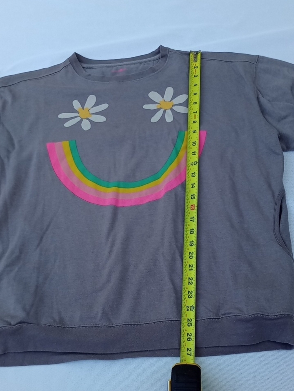 NATURAL LIFE Gray Crewneck Sweatshirt with Daisies & Neon Rainbow - Picture 11 of 15